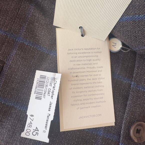 NWT Jack Victor Men’s Conway Plaid Wool Sport Coat Blazer Size 45R Luxury Office - Picture 6 of 13